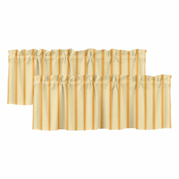 Yellow Orange Striped Valances for Windows, Decorative Rod Pocket Window Valance Curtains, Fall Farmhouse Simple Lines Short Curtain Drapes for Kitchen/Bathroom/Living Room, 2 Panels, 42" W x 12" L