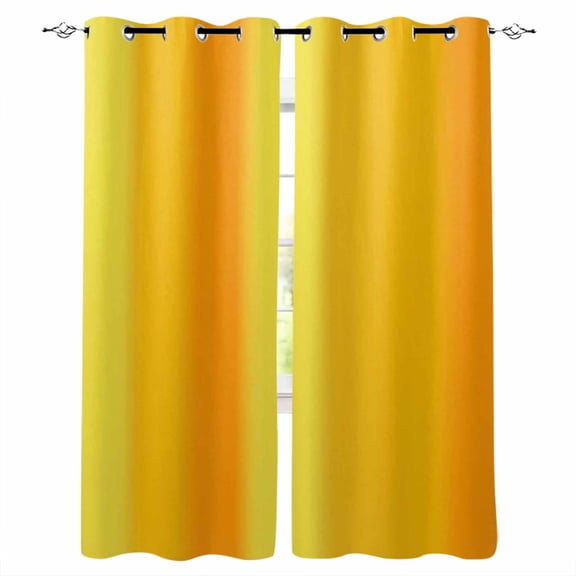 Yellow Orange Vertical Striped Blackout Curtains for Bedroom/Living Room, Thermal Insulated Kitchen Curtains, Modern Color Ombre Grommet Darkening Window Treatment Drapes 52"x63"x2