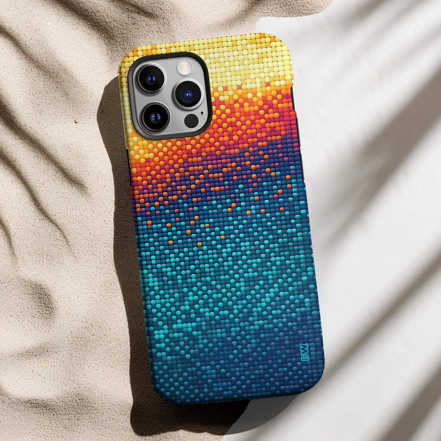Yellow, Orange and Teal Dot Gradient Tough Phone Case, Polycarbonate ...