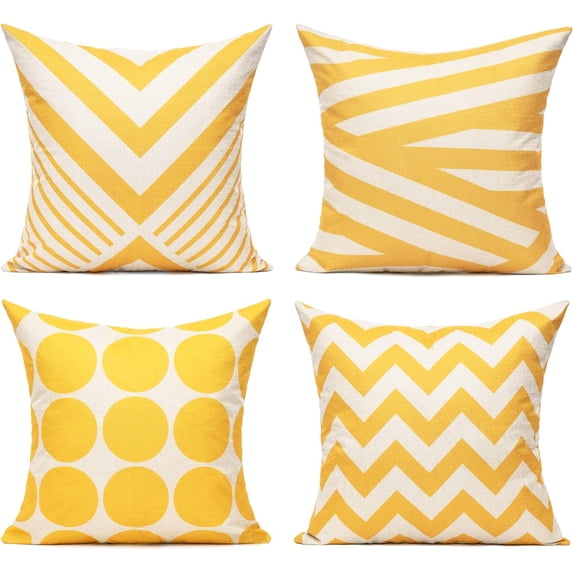 Yellow Outdoor Fall Throw Pillow Cases Decorative Cushion Covers Pillowcases 18 x 18 Set of 4 Accent Square Home Classroom Decor for Couch Sofa Patio,Kids Geometric Modern Decorations
