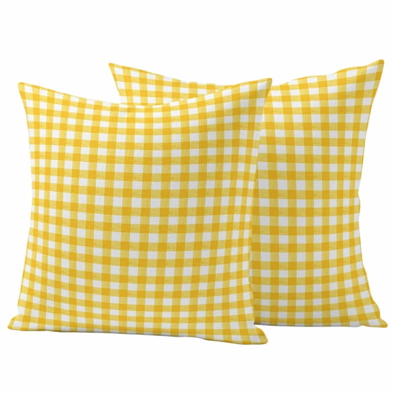 Yellow Outdoor Waterproof Pillow Covers, Country French Rustic Buffalo Plaid Modern Art Decorative Square Throw Pillowcase Sofa Cushion Sham for Patio/Couch/Chair, 26"x26" 2 Pack