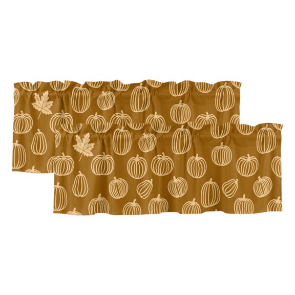 Yellow Outline Pumpkins 2 Panels Kitchen Valance, Autumn Maple Leaf Brown Curtains Valances for Small Windows Rod Pocket Window Treatments for Living Room Bedroom 42"W x 12"L