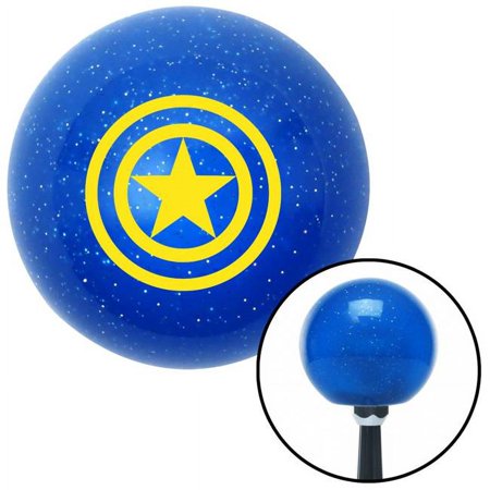 Yellow Outlined Star Blue Metal Flake Shift Knob with M16 x 1.5 Insert Shifter Auto Brody
