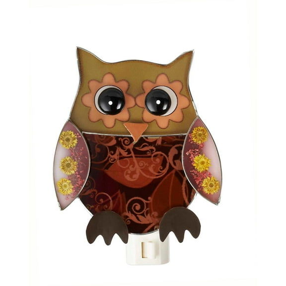 Yellow Owl With Dried Flowers NightLight by Ganz