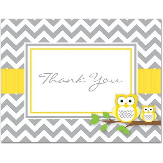 Yellow Owls Baby Shower Thank You Cards and Envelopes - 50 Count