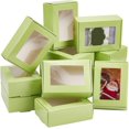 thumbnail image 1 of Yellow PH 20pcs Paper Gift Boxes with Window 3.3x2.3x1.1in Packaging Box Samll Paper Donuts Box Green Gift Box Rectangle Bakery Box for Christmas New Year Thanksgiving Party Treat Cupcakes, 1 of 6
