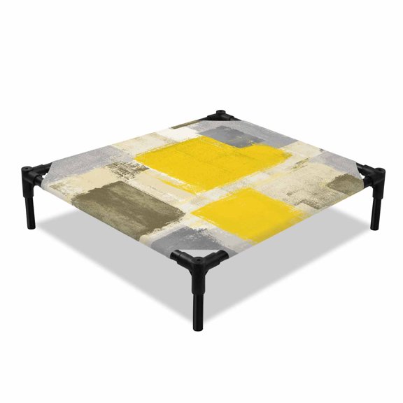 Yellow Paint Elevated Dog Bed, Abstract Mottled Cooling Breathable Outdoor Raised Dog Cot Bed with Metal Frame Non-Slip Feet for Small Dog 20x20in