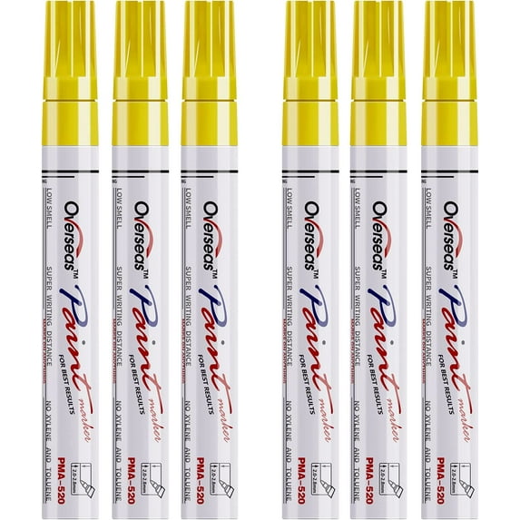 Yellow Paint Markers Pens - Single color 6 Pack Permanent Oil Based Paint Pen, Medium Tip, Quick Dry and Waterproof Marker for Rock, Wood, Fabric, Plastic, Canvas, Glass, Mugs, Canvas, Glass