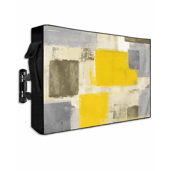 Yellow Paint Outdoor TV Cover 40 to 43 inch Abstract Mottled Classic Art Waterproof Dustproof TV Covers for Outside with Zipper Remote Control Pocket Flat Screen Protectors