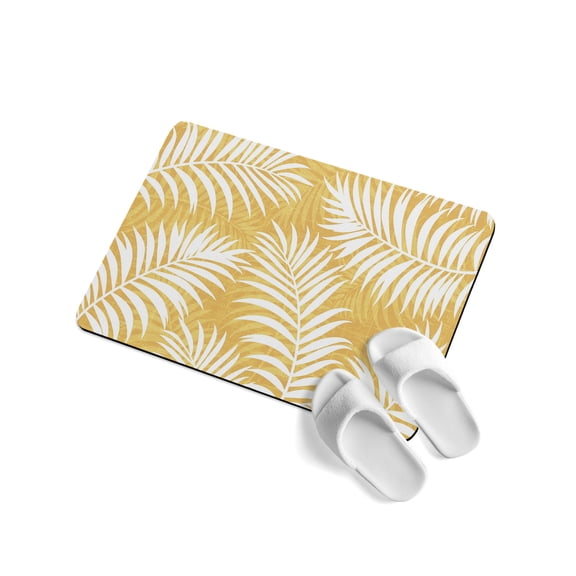 Yellow Palm Leaf Soft Diatomaceous Earth Mat, Country Coastal Tropical Boho Beach Tree Leaves Absorbent Bath Mat Non Slip Rubber Backed Quick Dry Doormat Fit Under Door for Bathroom Kitchen 24"x36"