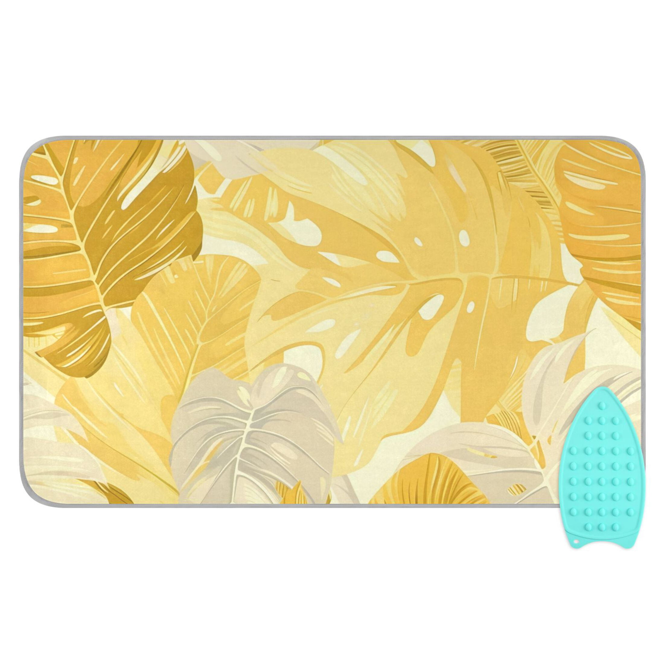 Yellow Palm Leaves Ironing Mat Blanket Portable Travel Ironing Pad Heat Resistant Pad 47.2" x 27.6”