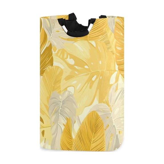 Yellow Palm Leaves Laundry Basket with Handles Foldable Laundry Hamper Freestanding Washing Bin 50L
