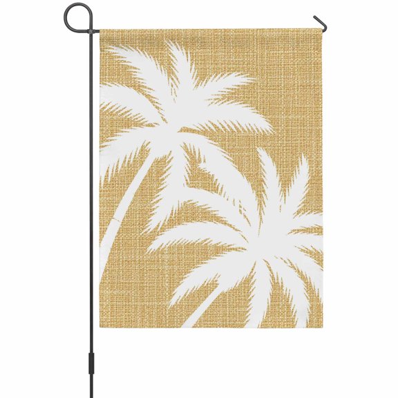 Yellow Palm Tree Garden Flag 12 x 18 Inches, Summer Tropical Beach Country Tree Leaf Linen Texture Weather Proof Outdoor Patio Flags Double Sided Small Garden Decoration for Yard Outside Home