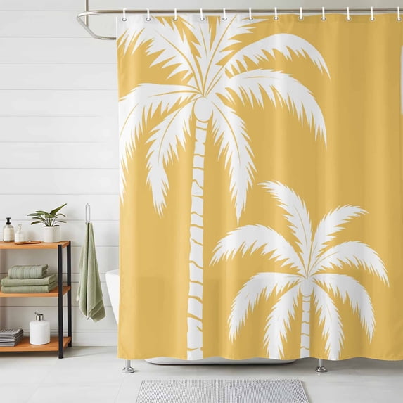 Yellow Palm Tree Shower Curtains for Bathroom, Coastal Tropical Summer Coconut Plants Waterproof Fabric Shower Curtain, Decorative Bathroom Curtain for Bathtub, 72"x84", No Hooks Included