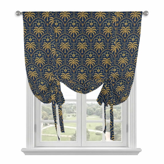 Yellow Palm Trees Balloon Curtains 63 Inch Length for Living Room/Bedroom, Summer Tropical Coconut Trees Vintage Rod Pocket Privacy Door Curtains Decorative Tie Up Shade for Window 52"x63"
