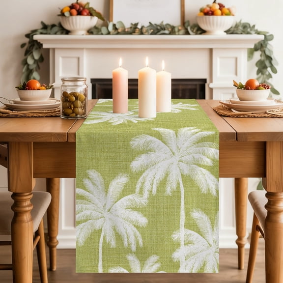 Yellow Palm Trees Dining Table Runner, Summer Beach Tropical Farmhouse Washable Table Runners Kitchen Coffee Table Center Decor for Home Party Holiday Wedding 13 x 70 Inches