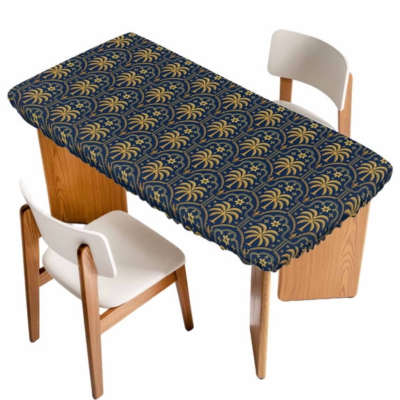 Yellow Palm Trees Table Cloths for 6 Foot Rectangle Tables, Summer Tropical Coconut Trees Vintage Patio Waterproof Elastic Fitted Tablecloths, Washable Rectangular Table Cover for Camping
