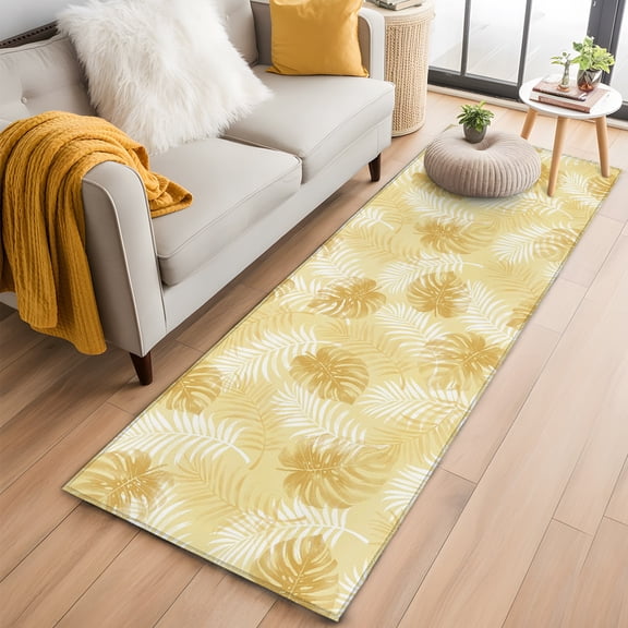 Yellow Palm Trees Tropical 2'x6' Runner Rug, Summer Beach Botanical Washable Non-Slip Area Rugs for Hallway Kitchen Floor Bedroom Entryway, Long Laundry Carpet Decoration Indoor Mat