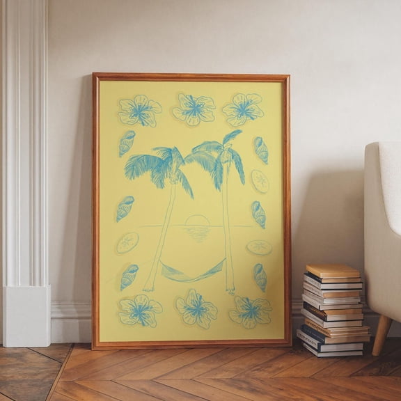 Yellow Palms Beach Poster: Retro Coastal Wall Art, Unframed Poster Size 16x24
