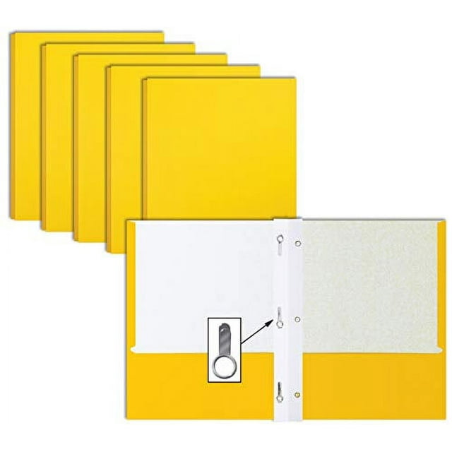 Better Office Products 50Pack Yellow Paper Folders, 2Pockets Prongs