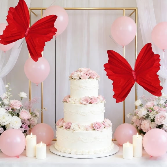 Yellow Paper Butterfly Veils - 32x30 cm DIY Decor for Wedding, Party & Outdoor Events - Versatile Holiday & Garden Decoration Red
