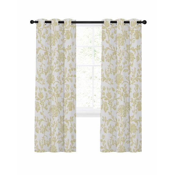 Yellow Pastoral Flower Blackout Curtains 72 Inches Long, Farmhouse Floral 2 Panels, Thermal Insulated Room Darkening Drapes with Grommets, 52W x 72L Each Panel