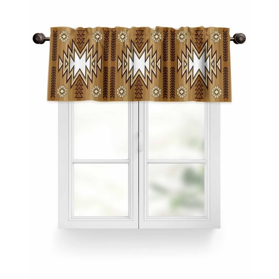 Yellow Pattern Retro Bohemian Valances for Windows Square Abstract Geometric Valance Rod Pocket Light Filtering Short Window Treatments Curtains for Kitchen Bathroom Living Room Bedroom, 42 x 12 Inch