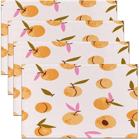 Yellow Peach Placemats Set of 4 18"x12" Summer Fruit Table Place Mats, for Decor Peach Botancial Placemat for Kitchen Dining Table Decor Indoor Outdoor Cute