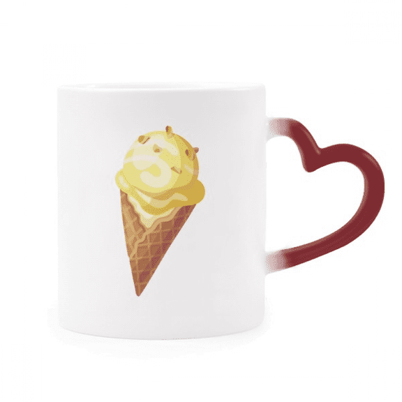 Yellow Peanut Sweet Ice Pattern Heat Sensitive Mug Red Color Changing Stoneware Cup