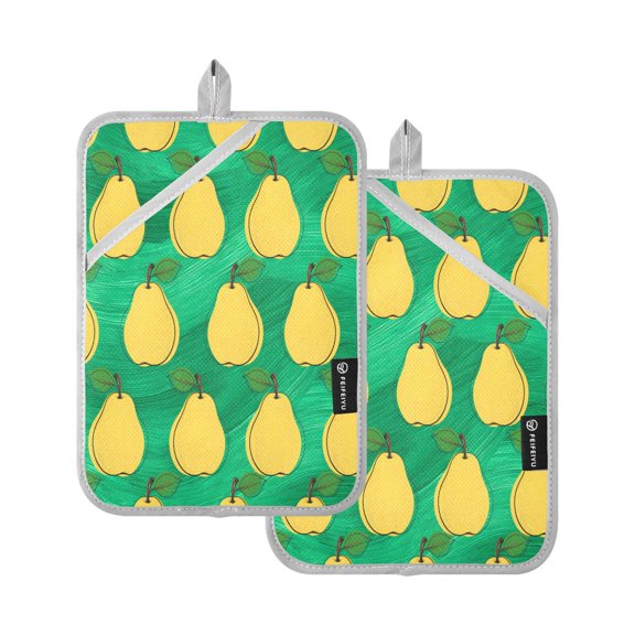 Yellow Pear Pattern Pot Holder Set 2 Piece Non-Slip Oven Hot Pads Heat Resistant Durable 7x9.8in