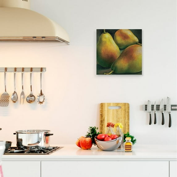 Yellow Pear Red Blush Fruit Realistic Painting Food & Beverage Gallery-Wrapped Canvas Print Wall Art, 17x17