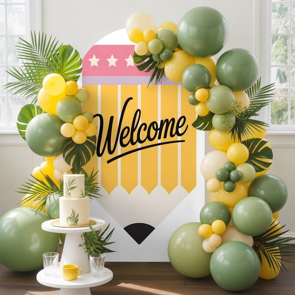 Yellow Pencil Arch Backdrop Cover, 4FT, Welcome Back to School Academic Simple Spandex Arch Covers Double-Sided Backdrop for Wedding Birthday Party Photo Background Decoration