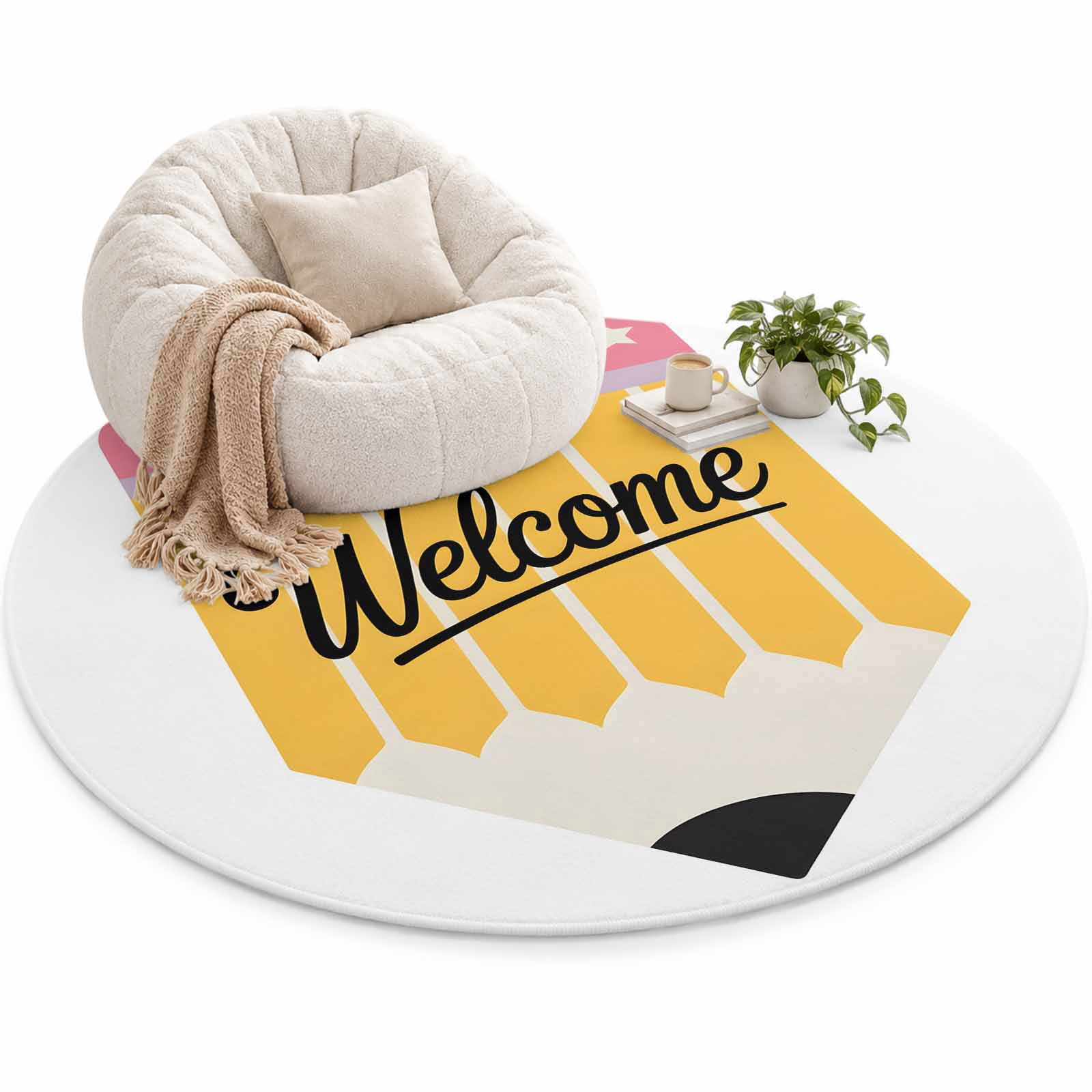 Yellow Pencil Area Rug 6', Welcome Back to School Academic Simple Soft ...