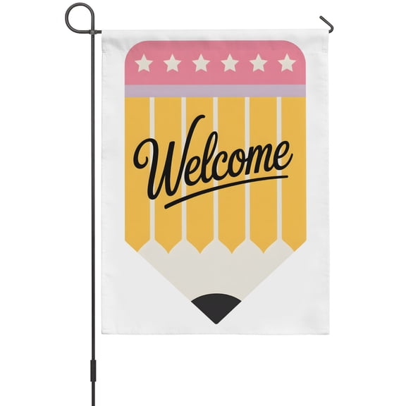 Yellow Pencil Garden Flags For Outdoor, Welcome Back to School Academic Simple Small Double Side Yard Flags Weather Proof Garden Decor for Lawn Outside Holiday 12 x 18 Inches