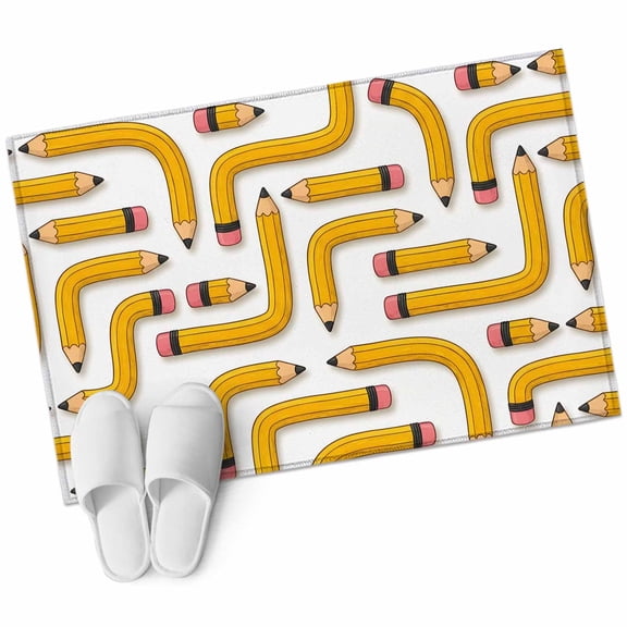 Yellow Pencil Maze Bathroom Rug Washable 2x3 Entryway Rug Non Slip Modern Abstract Art Educational Tools Front Door Mat Low Pile Indoor Doormat Throw Floor Carpet for Kitchen Bedroom Entrance