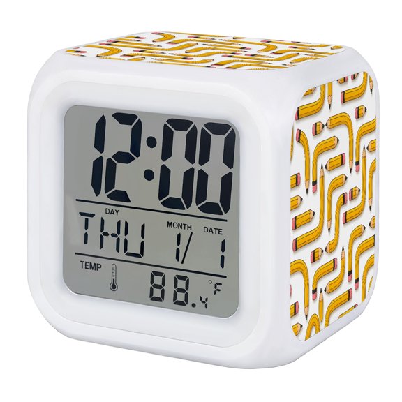 Yellow Pencil Maze Digital Alarm Clock for Bedrooms,Smart LED Alarm Clock with 7 Color Changing Night Light,Modern Abstract Art Educational Tools Silent Wake Up Clocks for Sleep Study 3.2"x3.2"