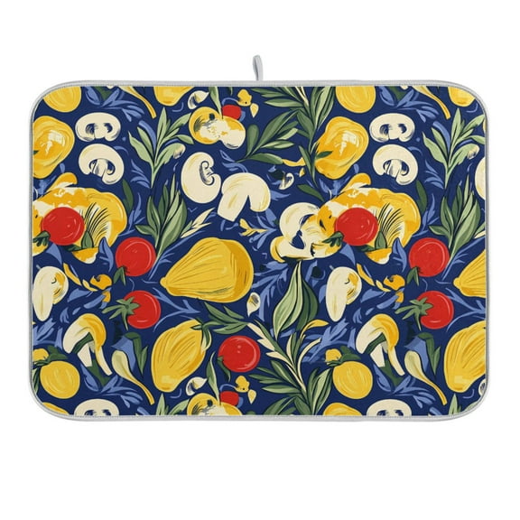 Yellow Pepper Mushrooms Tomatoes Dish Drying Mat 16x18 Absorbent Microfiber Draining Rack Pad for Kitchen Counter Sink