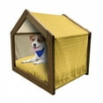 thumbnail image 1 of Yellow Pet House, Abstract Design Shaded Curving Lines and Swirling Motifs Patterns Monochromatic Print, Outdoor & Indoor Portable Dog Kennel with Pillow and Cover, 5 Sizes, Yellow, by Ambesonne, 1 of 5