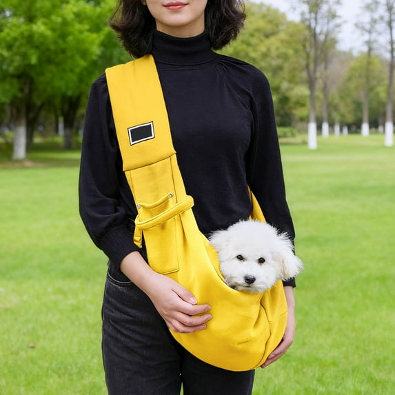 Yellow Pet Sling Carrier, Hands-Free Reversible Dog Pouch, Soft Polyester Shoulder Bag 1 Pack, Comfortable Travel Tote for Small Cats & Puppies 29.5x25.6 Inch