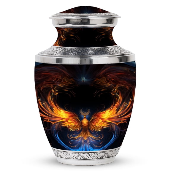 Yellow Phoenix Spreading Wings Memorial Urn, Cremation Urns For Human Ashes, Funeral Ashes Holder, Decorative Burial Urns For Adults, Ashes Keepsake, Unique Urn Collection, 10 Inch