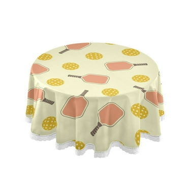 Yellow Pickleball Balls Round Tablecloth 60" Reusable Circle Table Cover Washable Table Cloth for Kitchen Dining Room Patio Wedding Party