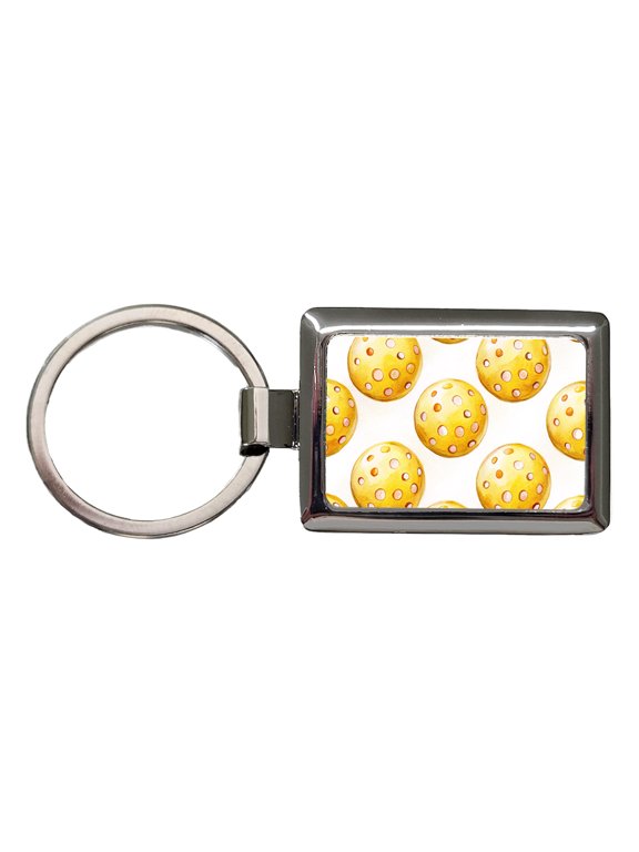 Yellow Pickleballs Metal Rectangle Keychain