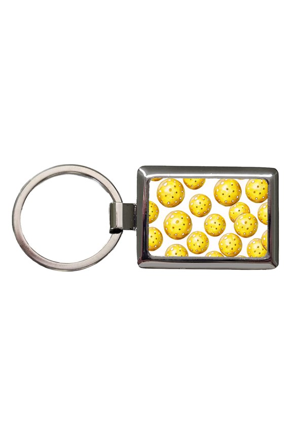 Yellow Pickleballs Watercolor Metal Rectangle Keychain