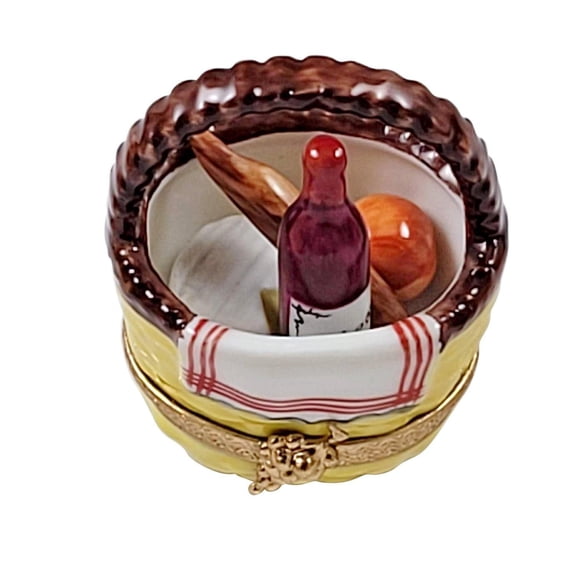 Yellow Picnic Basket Bread Wine Cheese Fruit Limoges Box Limoges Box Porcelain Figurine