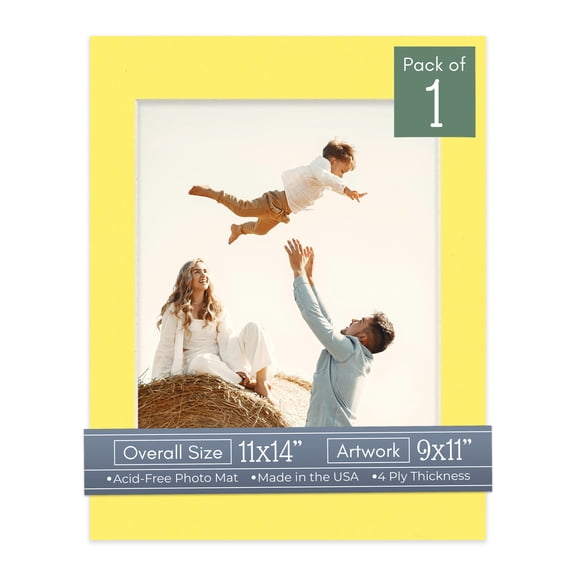 Yellow Picture Frame Mat for 11x14 Frames - Fits 9x11 Photos - 1 Mat