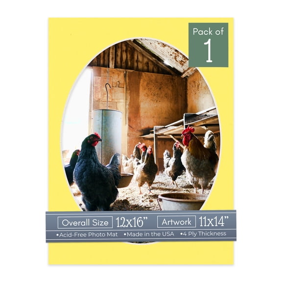 Yellow Picture Frame Mat for 12x16 Frames - Oval Opening for 11x14 Photos - 1 Mat