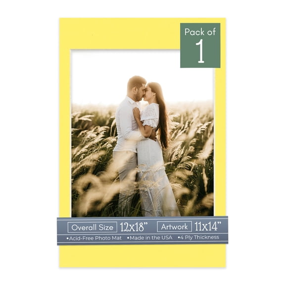 Yellow Picture Frame Mat for 12x18 Frames - Fits 11x14 Photos - 1 Mat