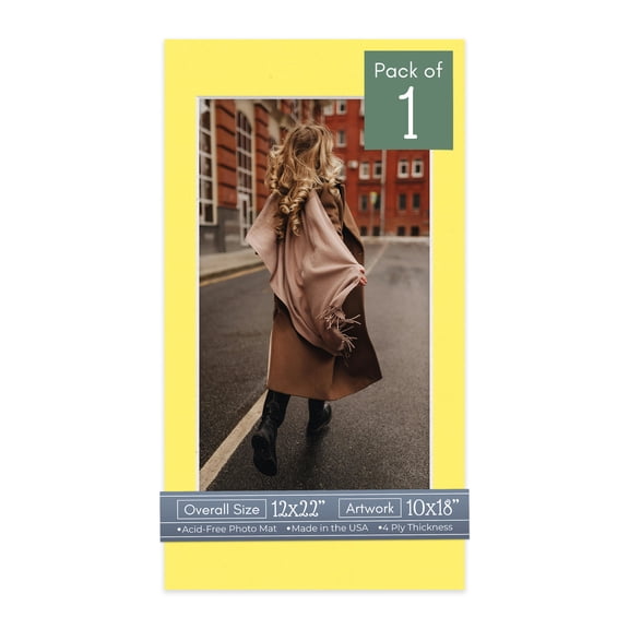 Yellow Picture Frame Mat for 12x22 Frames - Fits 10x18 Photos - 1 Mat