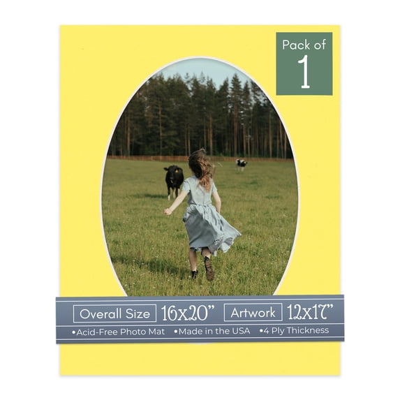 Yellow Picture Frame Mat for 16x20 Frames - Oval Opening for 12x17 Photos - 1 Mat