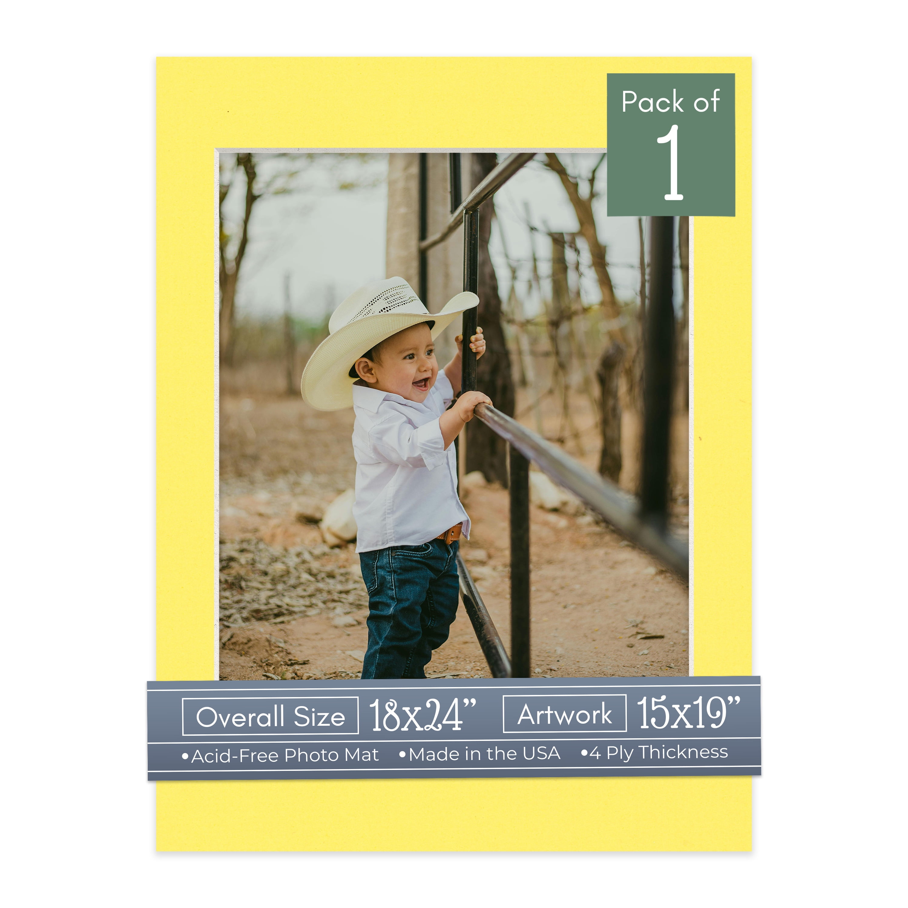 Yellow Picture Frame Mat for 18x24 Frames - Fits 15x19 Photos - 1 Mat